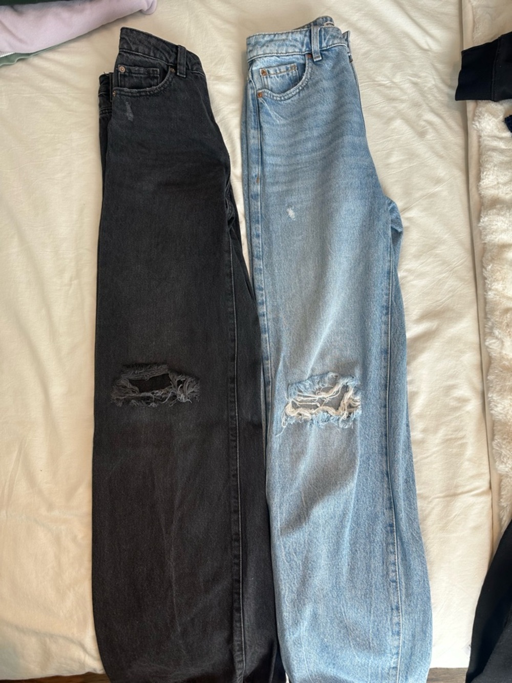 Garage Distressed High-Waist Jeans in Black and Light Blue
